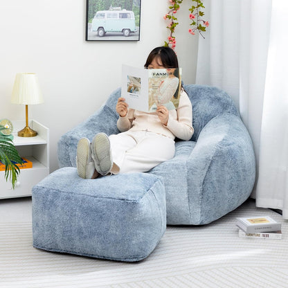 15"(H) 6.6LB HollyHOME Bean Bag Ottoman Pouf, Memory Foam Filled Footstool for Sofa, Accent Stuffed Footrest Stool