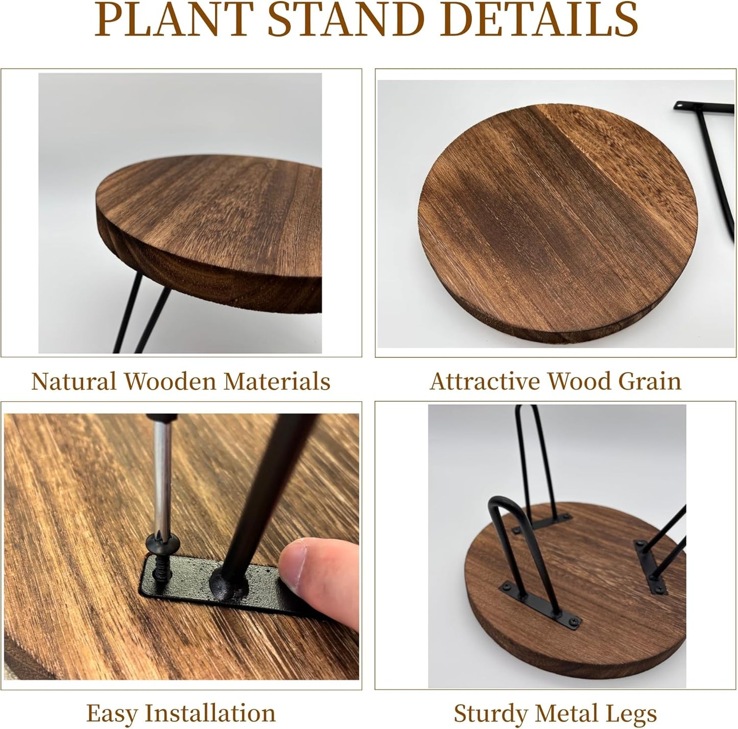 8'' 5-10 Inch Wood Plant Stand Indoor Outdoor, Wooden Planter Stands Fit Pot, Plant Stool Flower Pot Stand Gardening