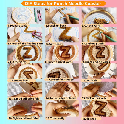 6PCS Punch Needle Coaster Kit Coffee Cup Easy for Beginners Stress Relief Craft Set with Hoop Yarn & Patterns DIY Embroidery Mug Rug Kit for Adults Kids Home Decor-4