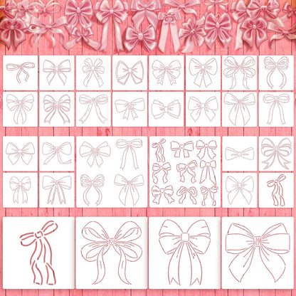30 Pcs Pink Bow Stencils Templates for Painting Reusable Bow Painting Stencils on Wood, Doormat,Floor, Wall DIY Farmhouse Home Decor 3.94"/7.87"