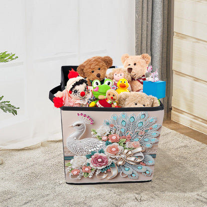 Diamond Painting Storage basket Kits for Adults,White Peacock Pattern of Special Shape Diamond Art Storage Basket,Book Clothing storage bag for Home Creative Decorate Gifts