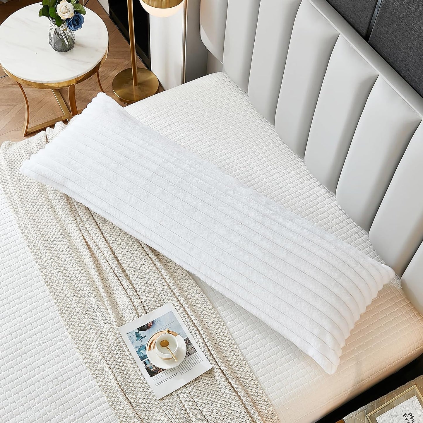 1 Pack 21x 54 Inches Uhamho Large Bed Body Pillow Cover Lumbar Striped Pillowcase Modern Home Decorative Soft Faux