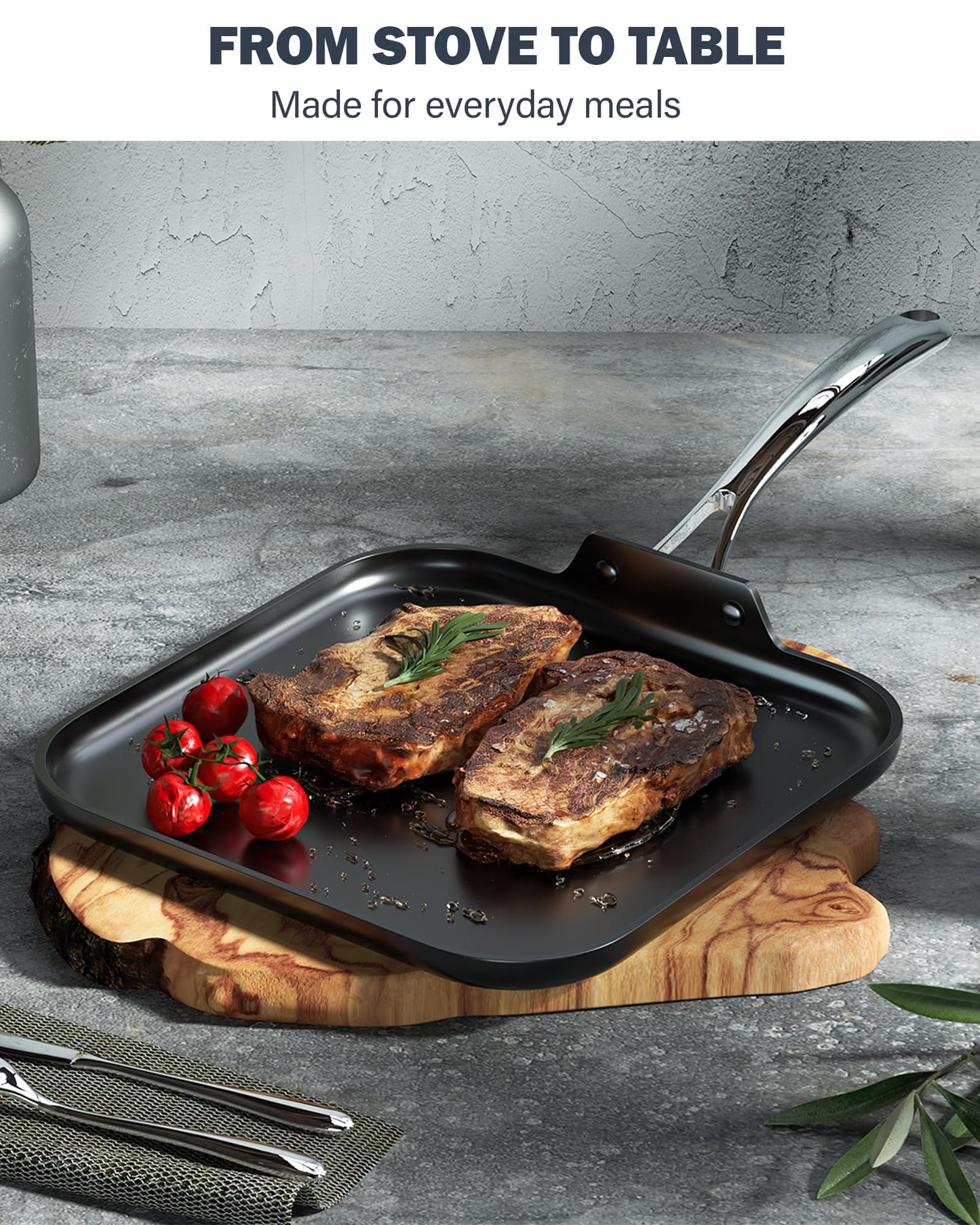 Cooks Standard Nonstick Square Griddle Pan 11 x 11-Inch, Hard Anodized Cookware Griddle Pan, Black
