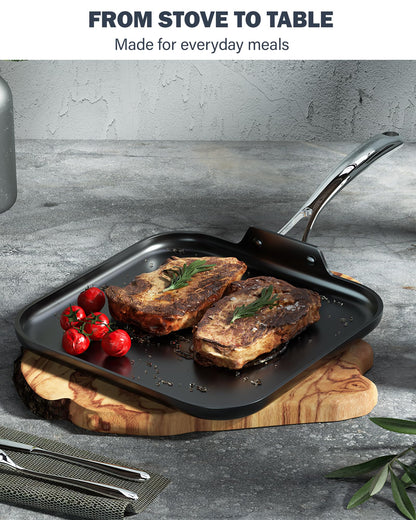 Cooks Standard Nonstick Square Griddle Pan 11 x 11-Inch, Hard Anodized Cookware Griddle Pan, Black