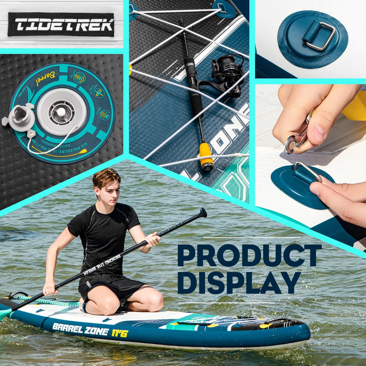 TIDETREK 11'6" Inflatable Stand Up Paddle Boards, Premium SUP Accessories, Non-Slip Comfort Deck for Youth & Adults (Midnight Tide)