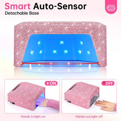 CHRISTINE SHELLY H20 UV Light for Gel Nails, 96W Rechargeable UV Nail Lamp & 504 Nail Dust Collector, Bling Diamond Rechargeable 5000RPM Vacuum Nail Tech Fan Extractor