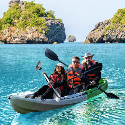 Fishing Kayaks, 12.4FT Sit on Top Kayak for 2-3 Person Adults with Paddle & Comfortable Seat, Capacity of 600LBS, Hard Shell Recreational Ocean Kayak Boat