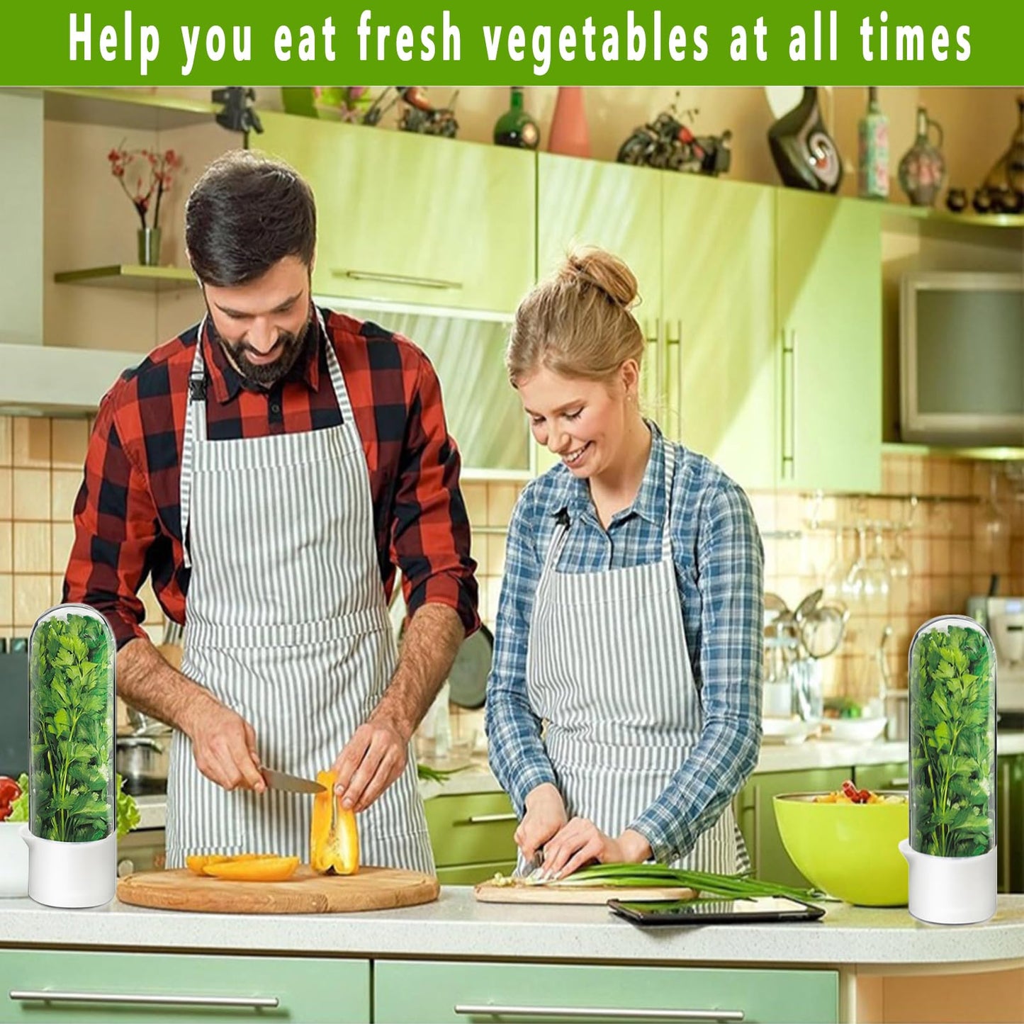 Minkeytal Herb Saver for Refrigerator - Herb Keeper & Cilantro Container for Fridge | Vegetable Preservation Storage Container for Cilantro, Basil, Asparagus | Extends Freshness Up to 2-3 Weeks