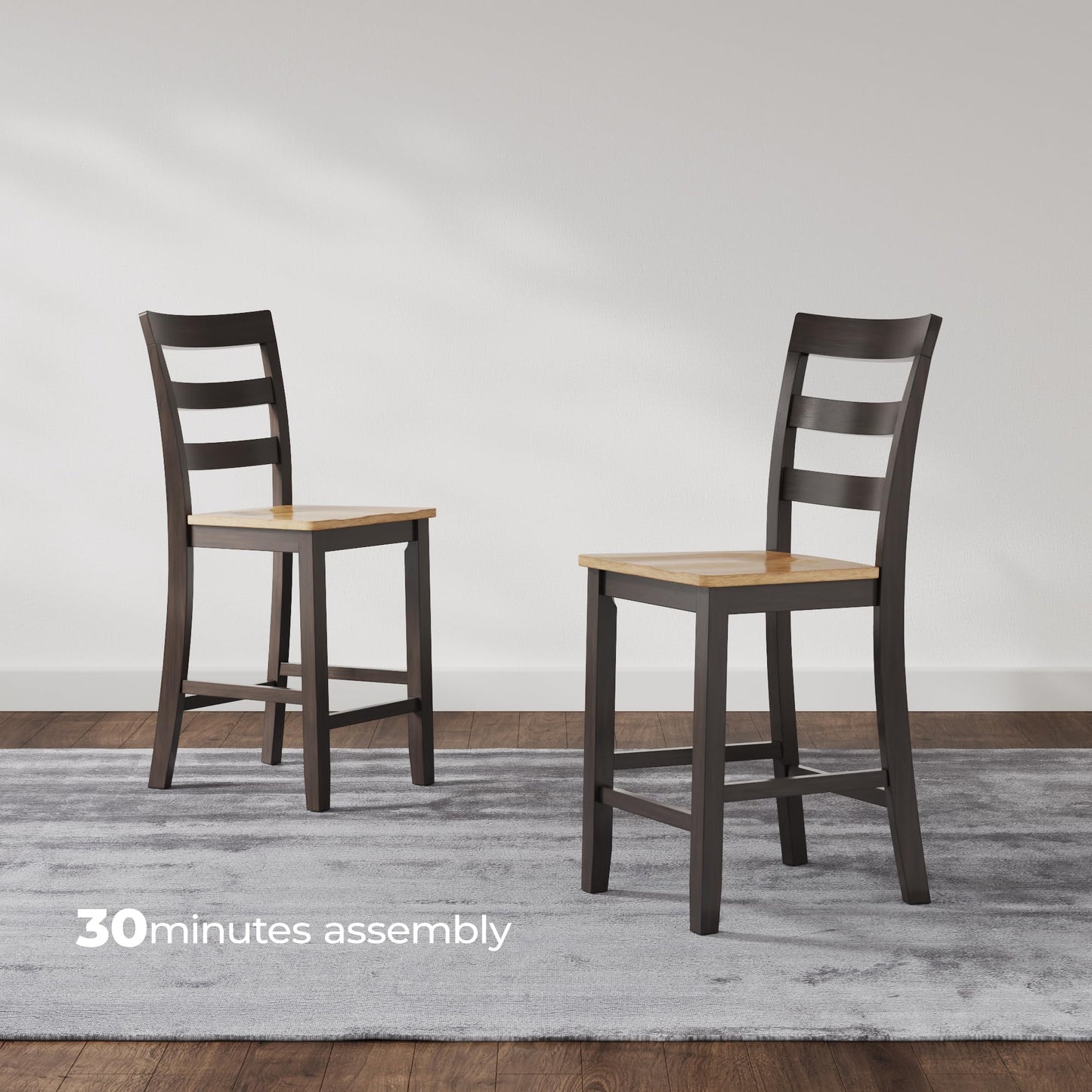 Signature Design by Ashley Gesthaven Counter Height Barstool, Set of 2, Adjustable Levelers, Solid Wood Frame, Natural/Brown