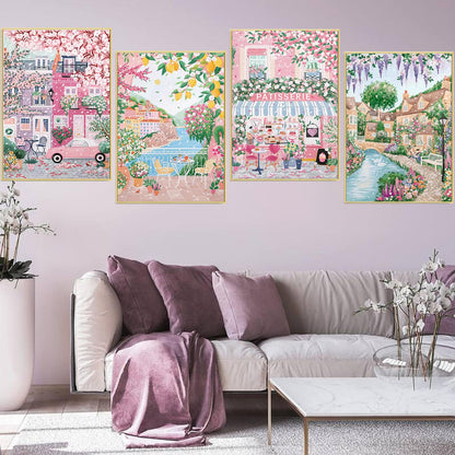 4 Packs City in Love Diamond Art Kits for Adults, Diamond Painting Kits for Adults for Beginners, DIY Valentine's Diamond Dots Art Kits, 5D Full Round Drill Gem Art Painting Kits for Decor, 12x16in
