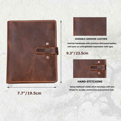 Leather Sketchbook Cover for 5.5" x 8.5" Sketchbook, Refillable A5 Full Grain Leather Artist Sketch Pad Cover with Pencil Holder and Storage Pocket, Handmade Travel Drawing Portfolio, Brown