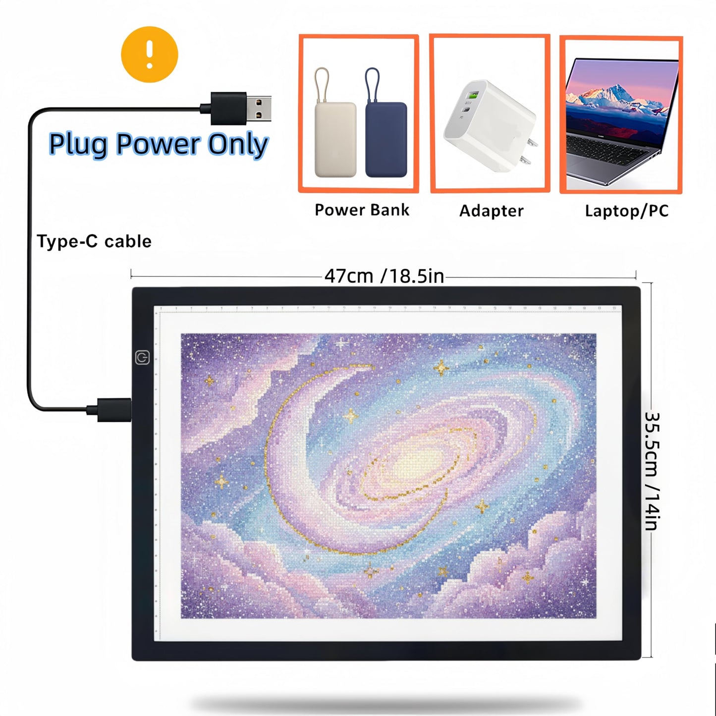 Premium A3 LED Tracing Light Pad for Diamond Art Painting - 3-Level Adjustable Brightness, No Mesh No Dot Technology, Ultra-Thin USB Powered Light Box for Sketching, Weeding Vinyl, Drawing, Design