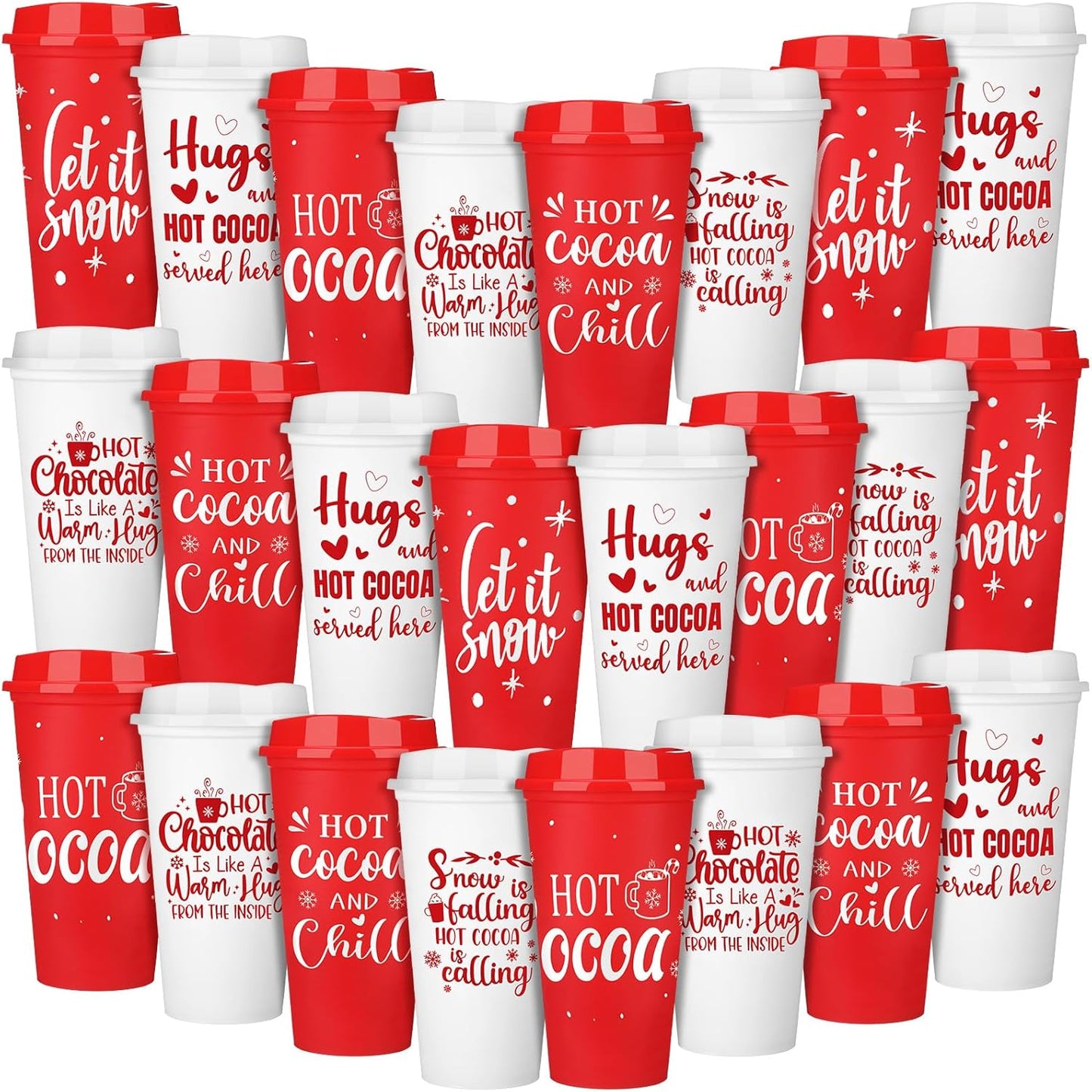 16 oz Tioncy Winter Mugs Gift Bulk Hot Cocoa Chocolate Bar Supplies Reusable Coffee Cups with Lids Plastic Cups Travel