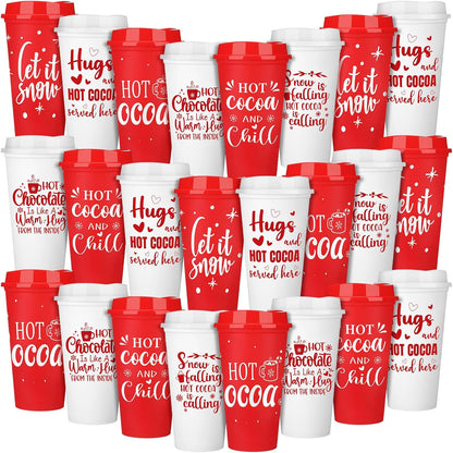 16 oz Tioncy Winter Mugs Gift Bulk Hot Cocoa Chocolate Bar Supplies Reusable Coffee Cups with Lids Plastic Cups Travel