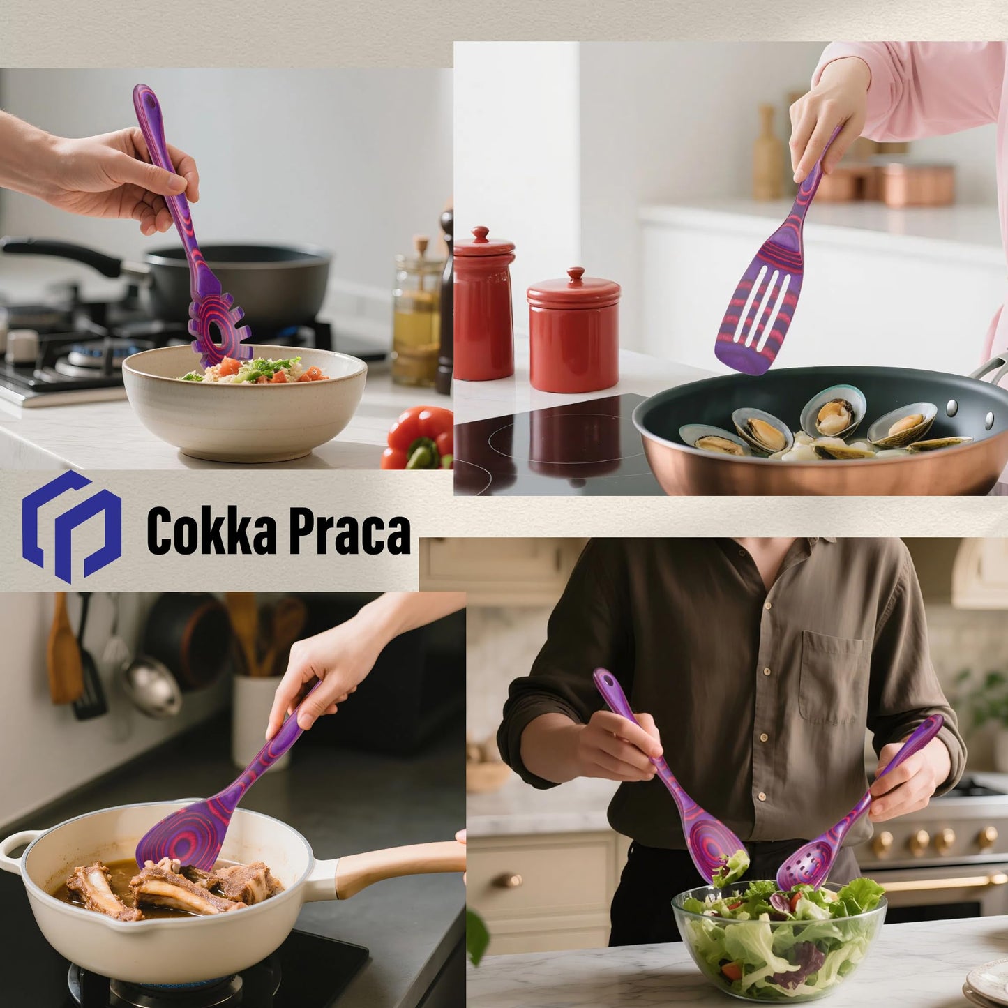 Cokka Praca 7 PCS Pakkawood Kitchen Utensils | Kitchen Cooking Utensil Set | Pakkawood Utensils | Non-Stick Wooden Spoons | Wooden Spoons for Cooking | Byzantium