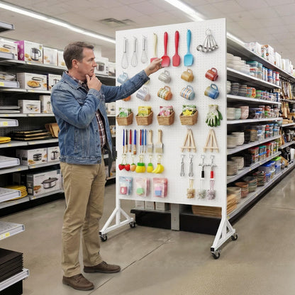 Giklux Metal Pegboard Display Stand 3.5 x 5.5 Feet, Adjustable Height with 40 Peg Board Hooks and Wheels, Pegboard Display Rack, Craft Display Rack, Retail Display Rack, Garage Peg Board