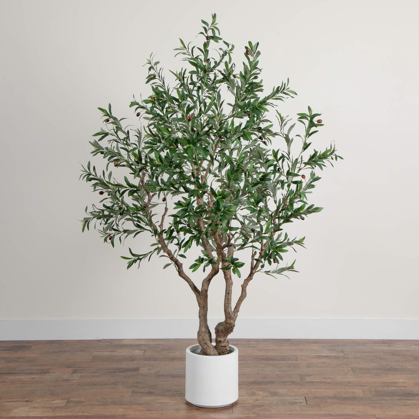 Nearly Natural 6ft. Artificial Grand Olive Tree in White Decorative Planter