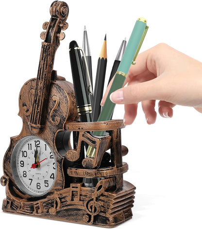 Garneck Violin Pen Pencil Holder, Wooden Stationery Iron Organizer for Desk, Child Plastic Accessories