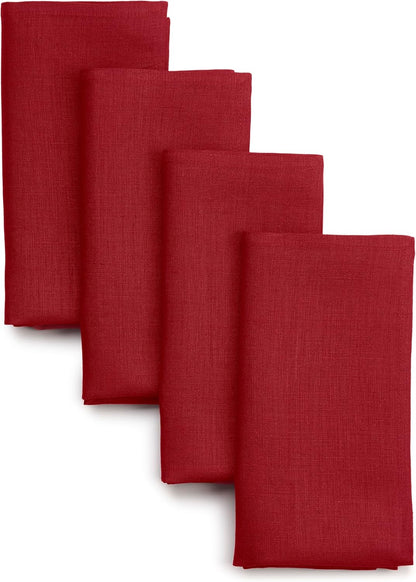 D'Moksha Homes Red Linen Napkins, 18 x 18 Inch, 100% Pure Linen Cloth Washable Dinner Napkins Set of 4