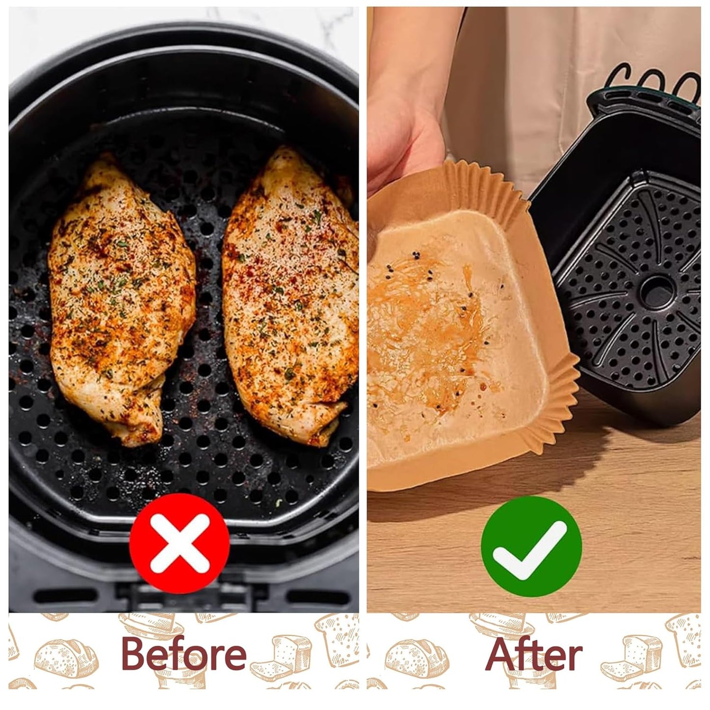 Skiennix 10-Inch Air Fryer Liners - 100 Pack Non-Stick Parchment Paper Sheets for Healthy Cooking | Fits 5-8 QT Air Fryers