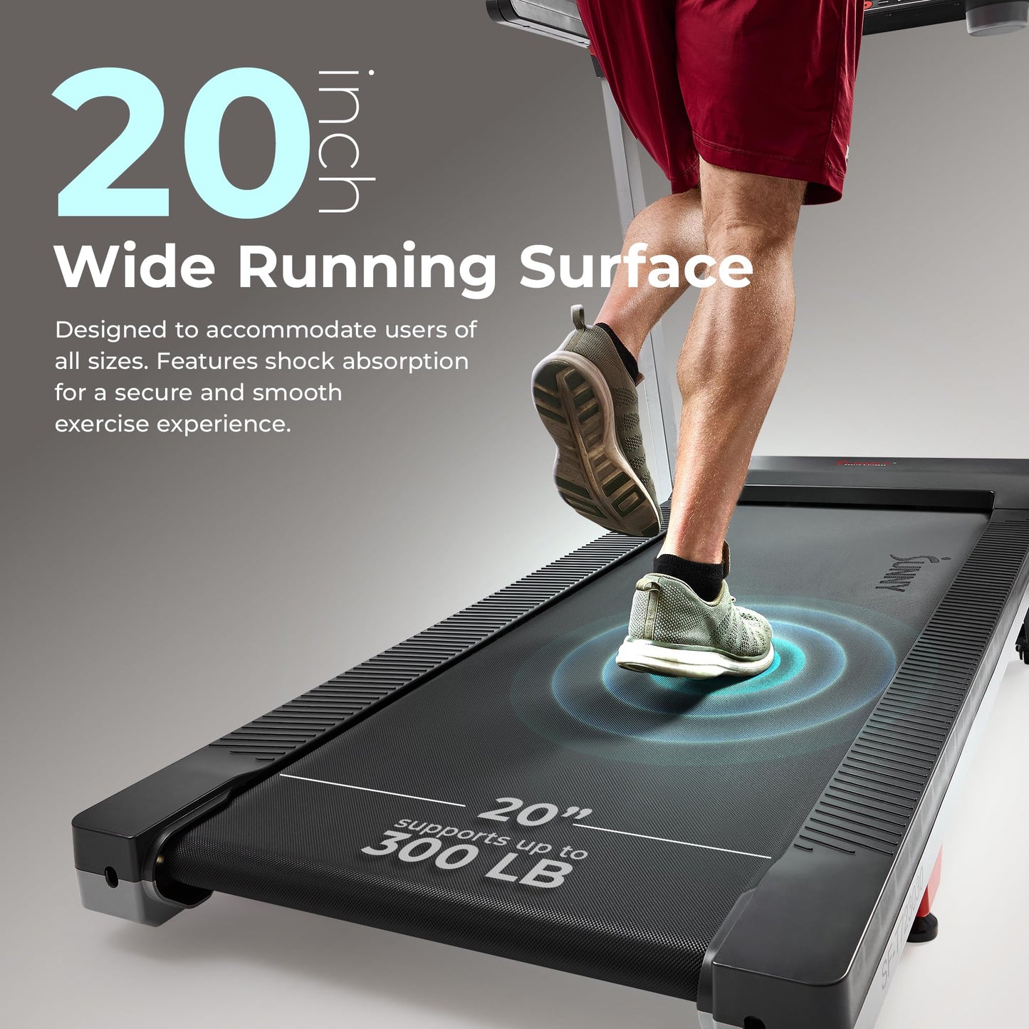 Sunny Health & Fitness Foldable 15 Level Auto Incline Treadmill, 20" Wide Running Belt, Quiet Brushless, Digital Display, 300 LB Weight Capacity, SunnyFit App Bluetooth Connection