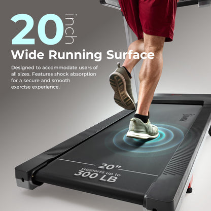 Sunny Health & Fitness Foldable 15 Level Auto Incline Treadmill, 20" Wide Running Belt, Quiet Brushless, Digital Display, 300 LB Weight Capacity, SunnyFit App Bluetooth Connection