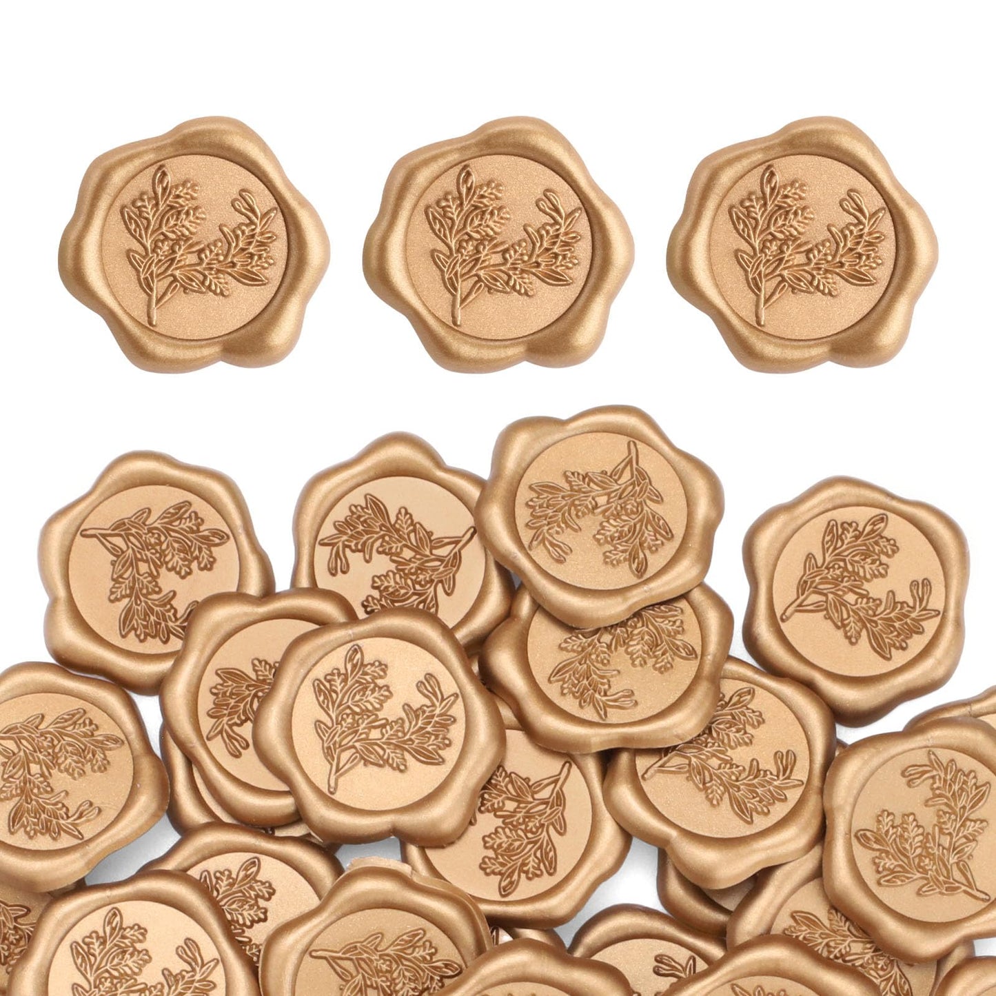 Yitexin 60 Pieces Eucalyptus Wax Seals Stickers, Rosemary Branches Self Adhesive Envelope Seal Stickers for Wedding Invitation Christmas Cards Birthday Party Gift Wrapping (Vintage Gold)