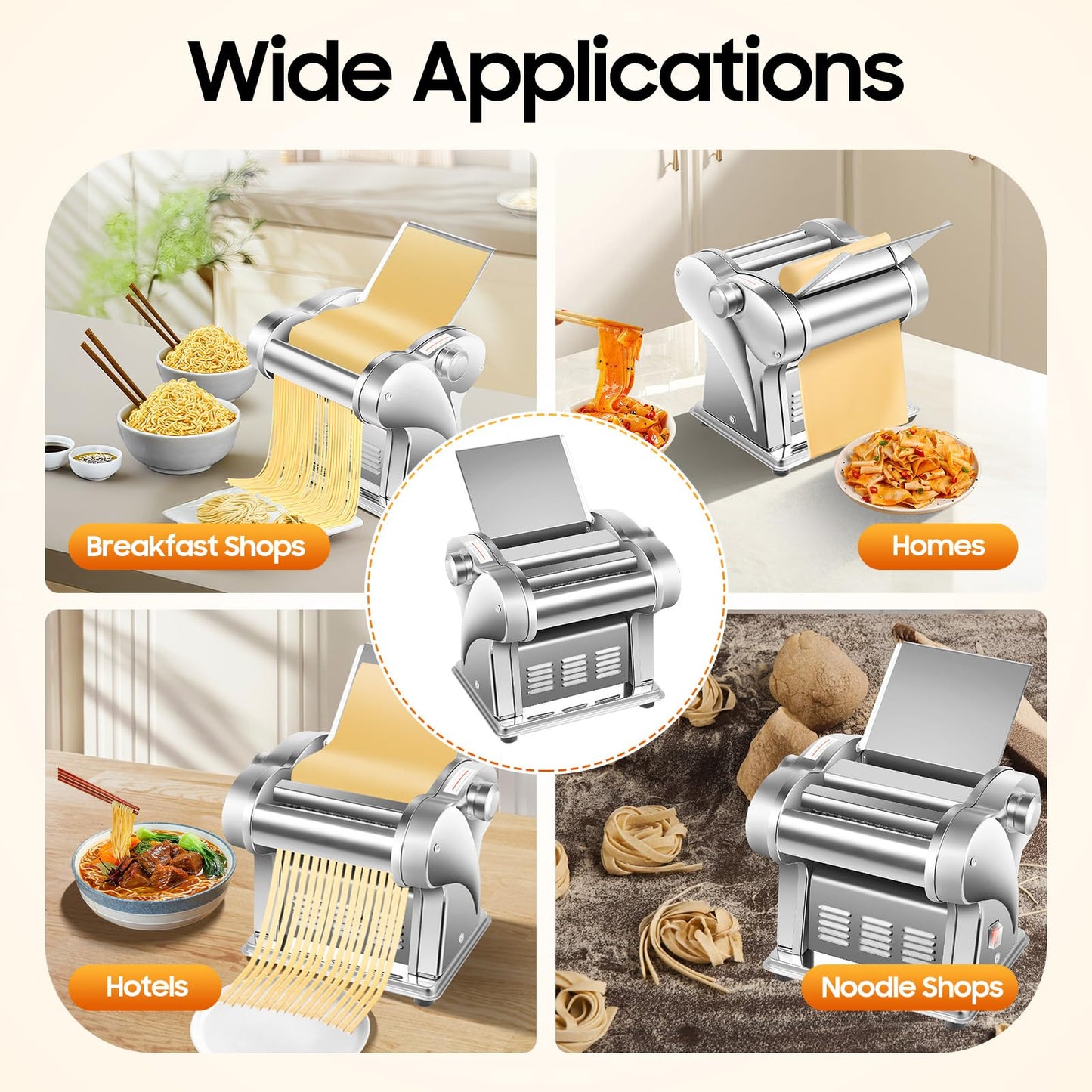 Electric Pasta Maker Machine 135W Family Noodle Maker Pasta Dough Spaghetti Roller Pressing Machine Stainless Steel for Home Family Use (1.5mm Flat Noodle+4mm Flat Noodle)