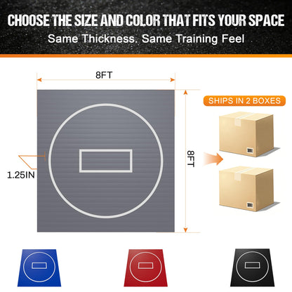 GianToucan Wrestling Mat for Home, ８’x ８’x 1.25” Grappling Mat for Wrestling, MMA, BJJ, Jiu Jitsu, Judo, Gym, Roll-Up Wrestling Practice Mat for Kids & Adults，Easy to Clean Indoor/Outdoor, Gray