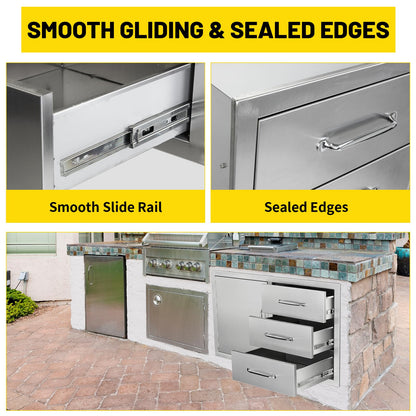 SGOLAN Outdoor Kitchen Door Drawer Combo Cabinet 38.1W x 22.6H x 20.8D BBQ Access Door&Triple Drawers Combo, Stainless Steel Handles for Outdoor Kitchen Island