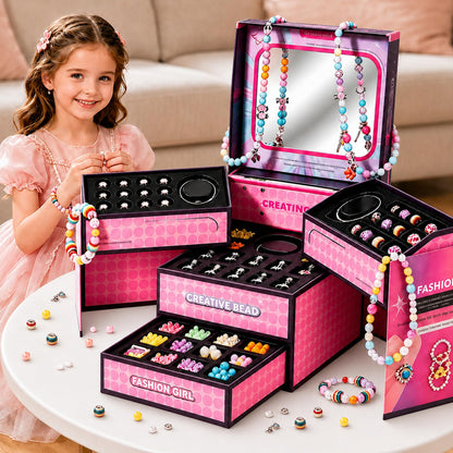 JeeMoien Charm Bracelet Making Kit for Girls 5 6 7 8-12, Friendship Bracelet Kit DIY Craft Jewelry Making Kit Birthday Gift Toy for 6 7 8 9 10 11 Year Old with Portable Jewelry Box, Pink