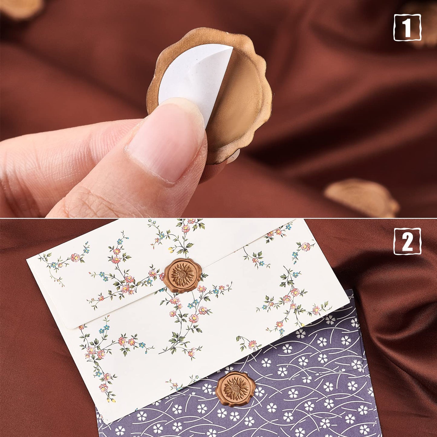 CRASPIRE Sunflower Adhesive Wax Seal Stickers, 50Pcs, Self-Adhesive, Waterproof, for Craft, Wedding Invitation Decoration