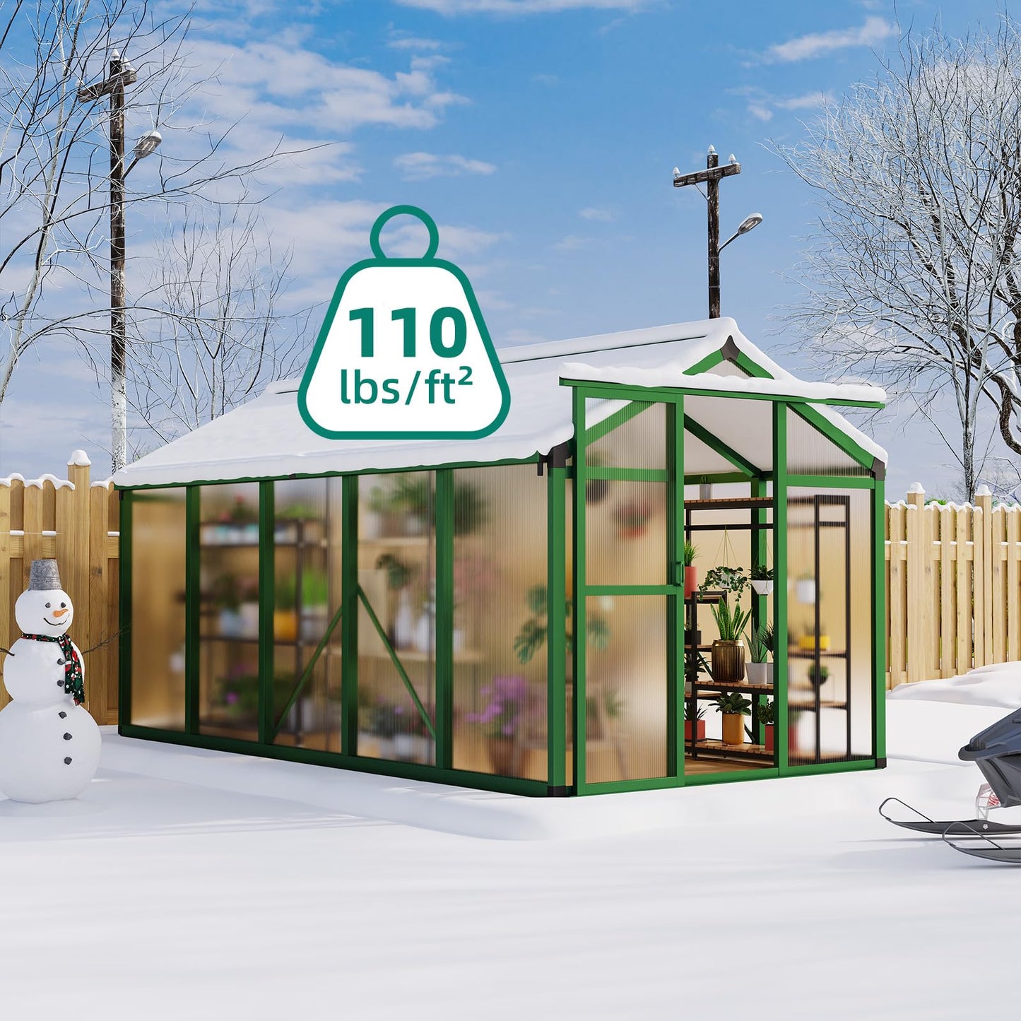 GAOMON Walk in Polycarbonate Greenhouse for Outdoors, 6 x 10 ft Backyard Greenhouse with Reinforced Aluminum Frame, Roof Vent, Lockable Door, Rain Gutter, Easy Assembly, Green