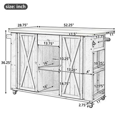52.25" W Outdoor Grill Cart Table with Stainless Steel Tabletop, Patio Kitchen Island Storage Cabinet for BBQ, Bar