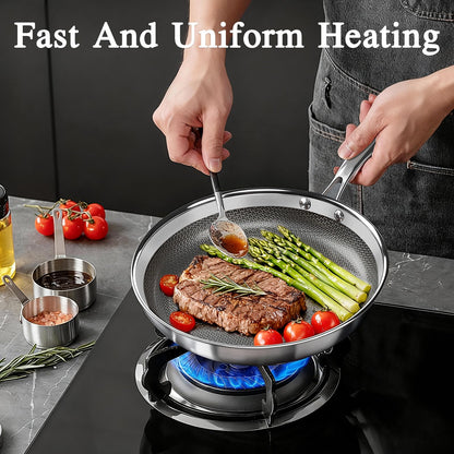 GiPP Tri-Ply Stainless Steel Frying Pan, 12 inch Hybrid Frying Pans Nonstick Skillets, Dishwasher and Oven-Safe, Induction Ready, Compatible with All Cook tops, PFOS/PFOA Free
