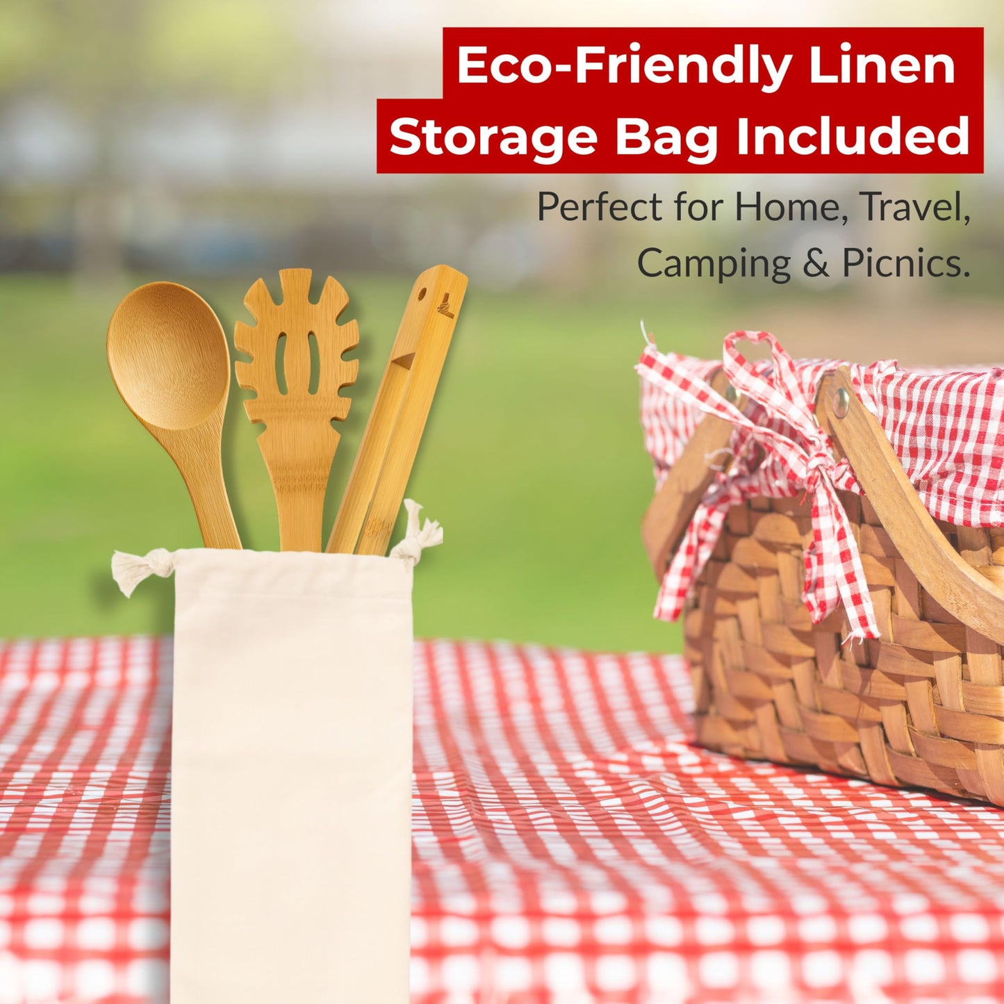 Luma Living Home Bamboo Kitchen Utensil Set, 7-Pieces Natural Cooking Utensils for Nonstick Cookware, Eco-Friendly Wooden Spoons and Spatulas for Cooking