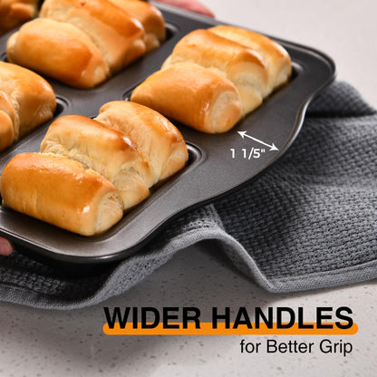 HONGBAKE 2 Pack Mini Loaf Baking Pans 8-Cavity, Nonstick Small Cornbread Pan, Tiny Banana Bread Pan Set, Heavy Duty Brownie TIn, Dark Grey