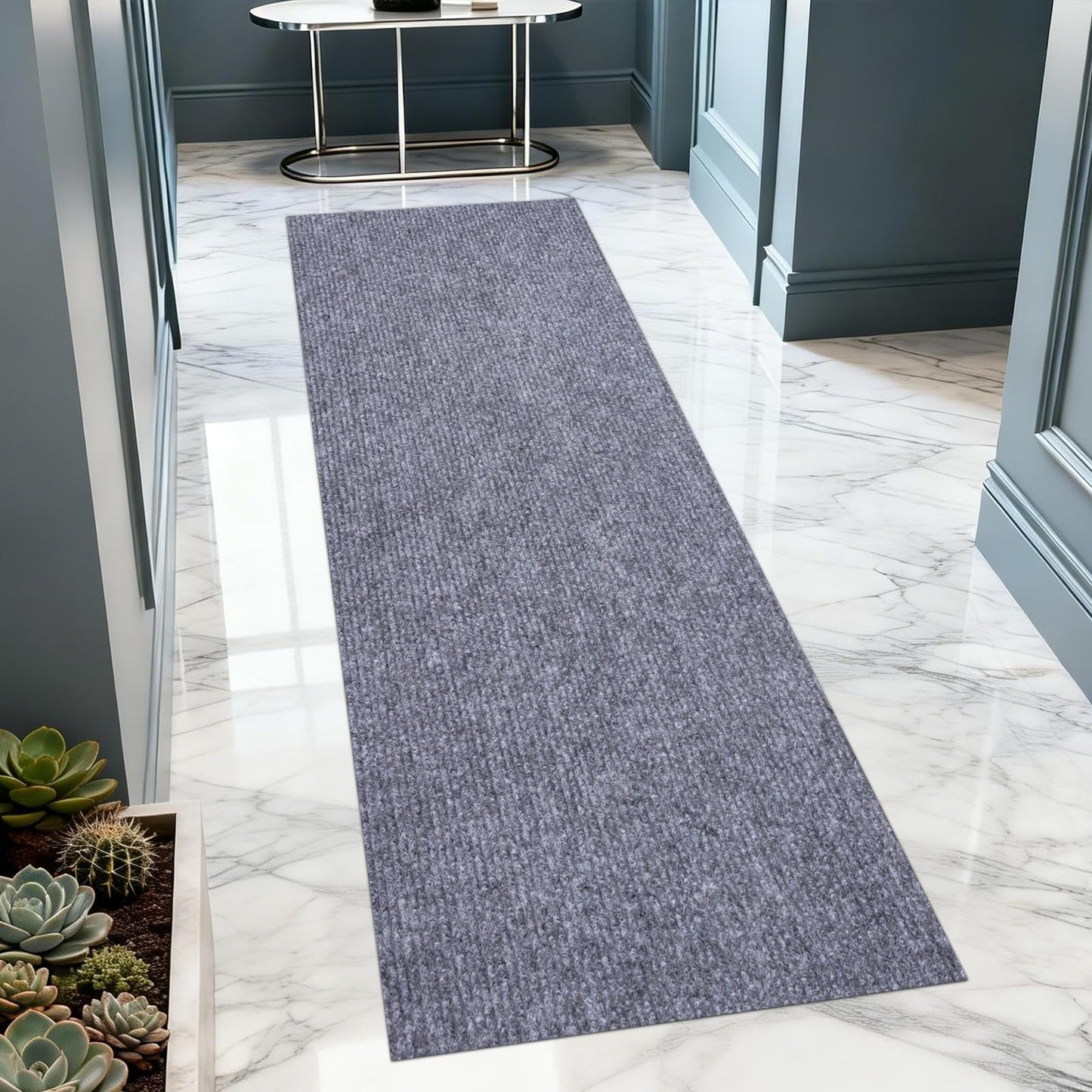 Extra Long 3x10 ft Runner Rug for Hallway, Non-Slip Indoor Outdoor Carpet with TPR Backing, Durable Waterproof Mat for Kitchen, Patio, Balcony, Garage, Deck, Entryway, Stair, Grey Fine Stripes