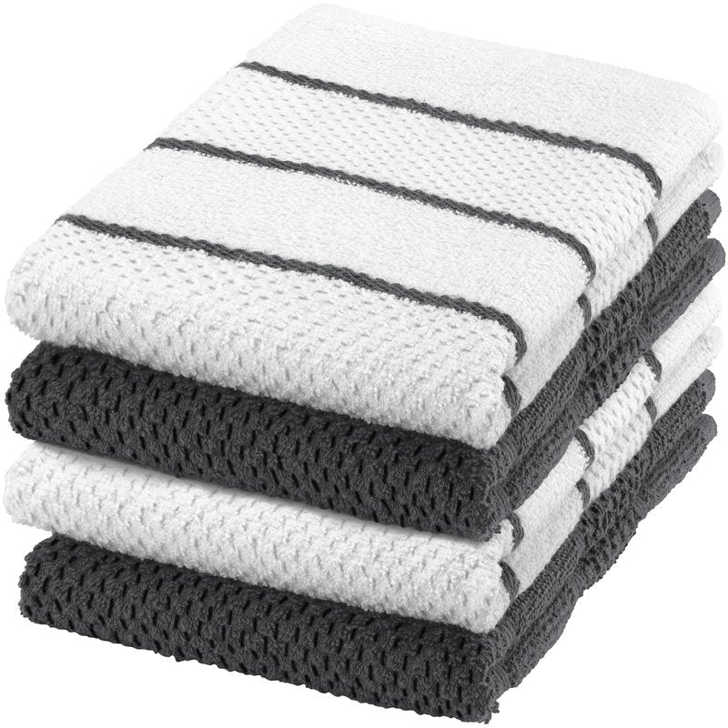 DecorRack 4 Pack Large Kitchen Towels, 16x19 inch Absorbent Dishcloths, 100% Cotton Terry Cleaning Cloth, Grey Set (Pack of 4)