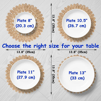 DELAQIKO 13.8" Round Corn Husk Placemats | Boho Woven Rattan Table Mats | Natural Spring Farmhouse Plate Chargers | Handmade Rustic Wicker Place Mats for Christmas Wedding (Set of 6)