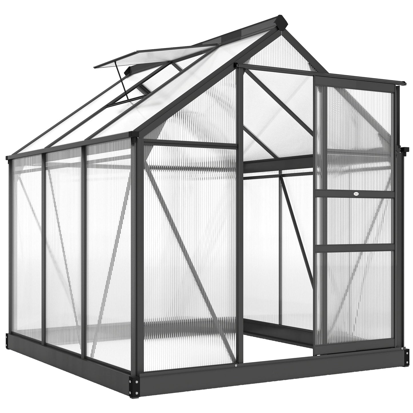 Outsunny 6' x 6' Greenhouse for Outdoors, Polycarbonate Greenhouse with Rain Gutter and Roof Vent, Aluminum Walk-in Green Houses for Outside for Patio Backyard Garden, Gray