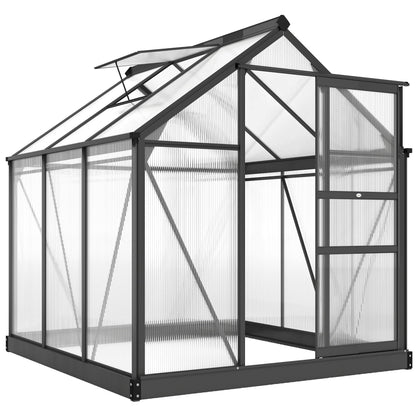 Outsunny 6' x 6' Greenhouse for Outdoors, Polycarbonate Greenhouse with Rain Gutter and Roof Vent, Aluminum Walk-in Green Houses for Outside for Patio Backyard Garden, Gray