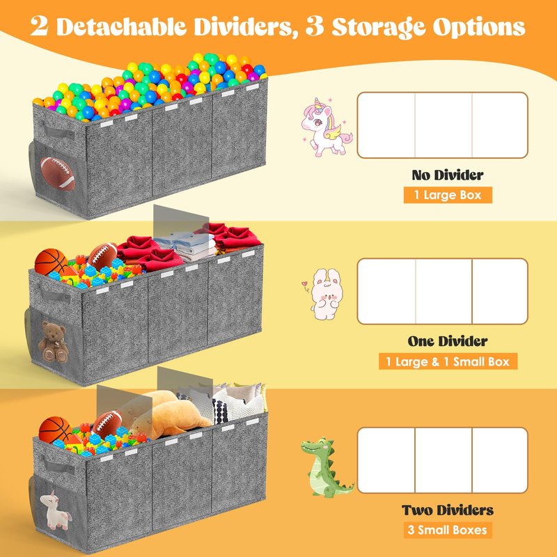 Beadsky Extra Large Toy Box, Toy Chest for Toddlers with Lids, Collapsible Toy Storage Organizer, Kids Bin Boxes Storage Basket for Boys, Girls, Nursery, Living Room, Playroom, 40"x14"x16", Gray