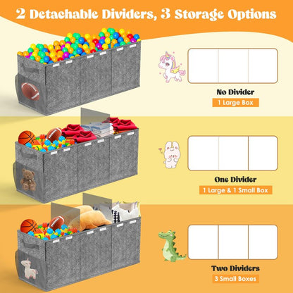 Beadsky Extra Large Toy Box, Toy Chest for Toddlers with Lids, Collapsible Toy Storage Organizer, Kids Bin Boxes Storage Basket for Boys, Girls, Nursery, Living Room, Playroom, 40"x14"x16", Gray