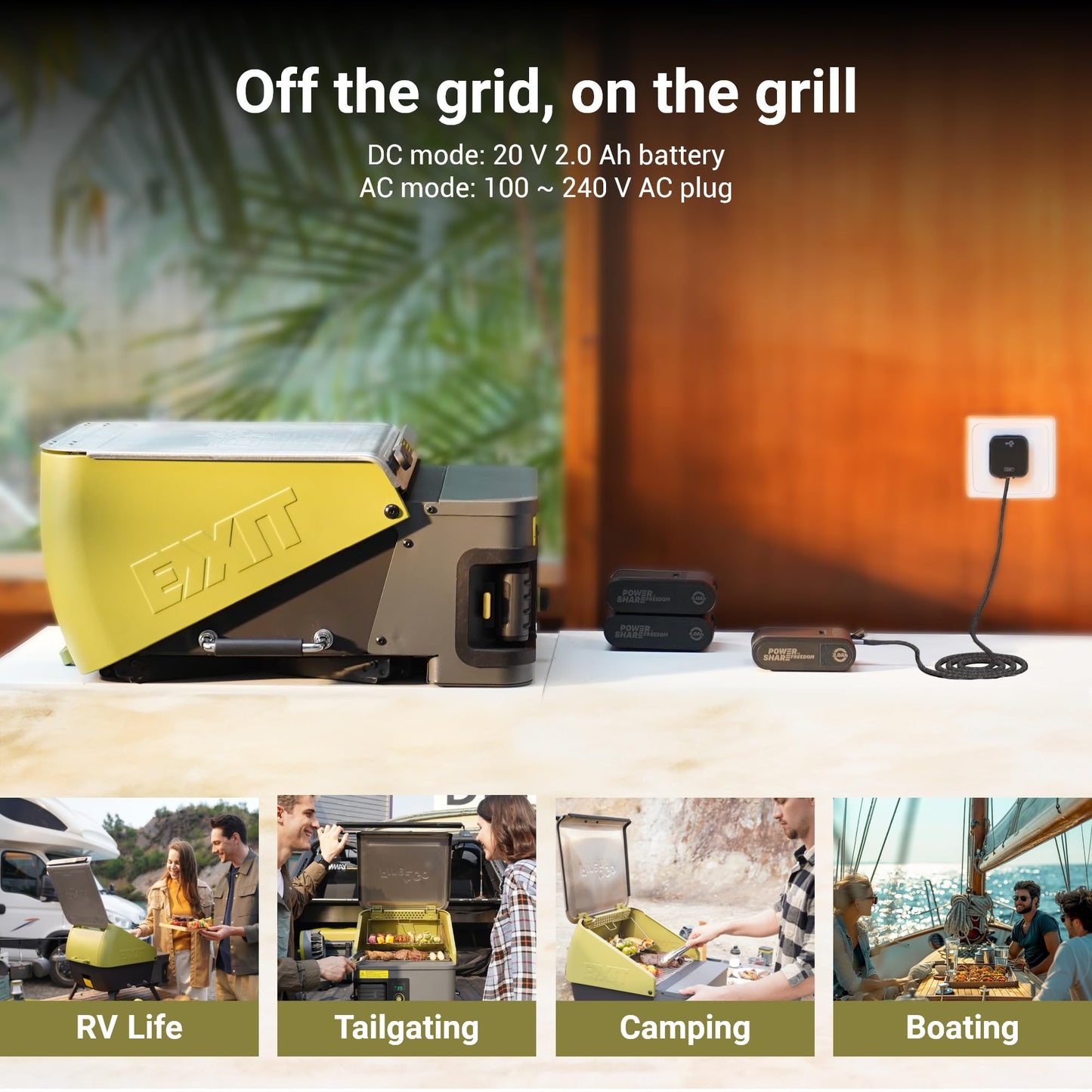 EXIT Fire'n'Go 20V Portable Wood Pellet Grill Smoker, Electric Tabletop Pellet Smoker, 287 Sq.In. Cooking Area, Temperature Control (160-500°F) Outdoor BBQ Grill for Camping, Tailgating, RV, EX110