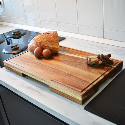 Acacia Wood Cutting Board for Kitchen 15.7 x 10.2 Inch (ExtraThick 1.6") Non Toxic Wooden Chopping Board for Meat, Cheese, Charcuterie Boards with Handle, Hardwood Butcher Block (Oil & Plate Included)