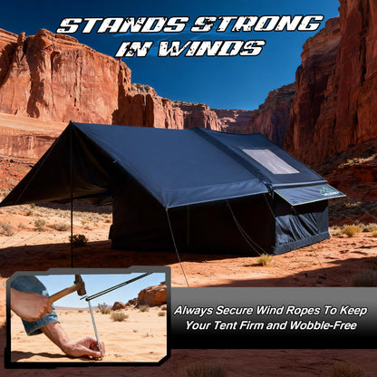 Inflatable Tent with Skylight & Awning, Inflatable Tents for Camping, Blow Up Tent with Stove Jack, Glamping Tent with Mesh Windows & Doors, Waterproof Oxford Tents for Camping 4-6 Person