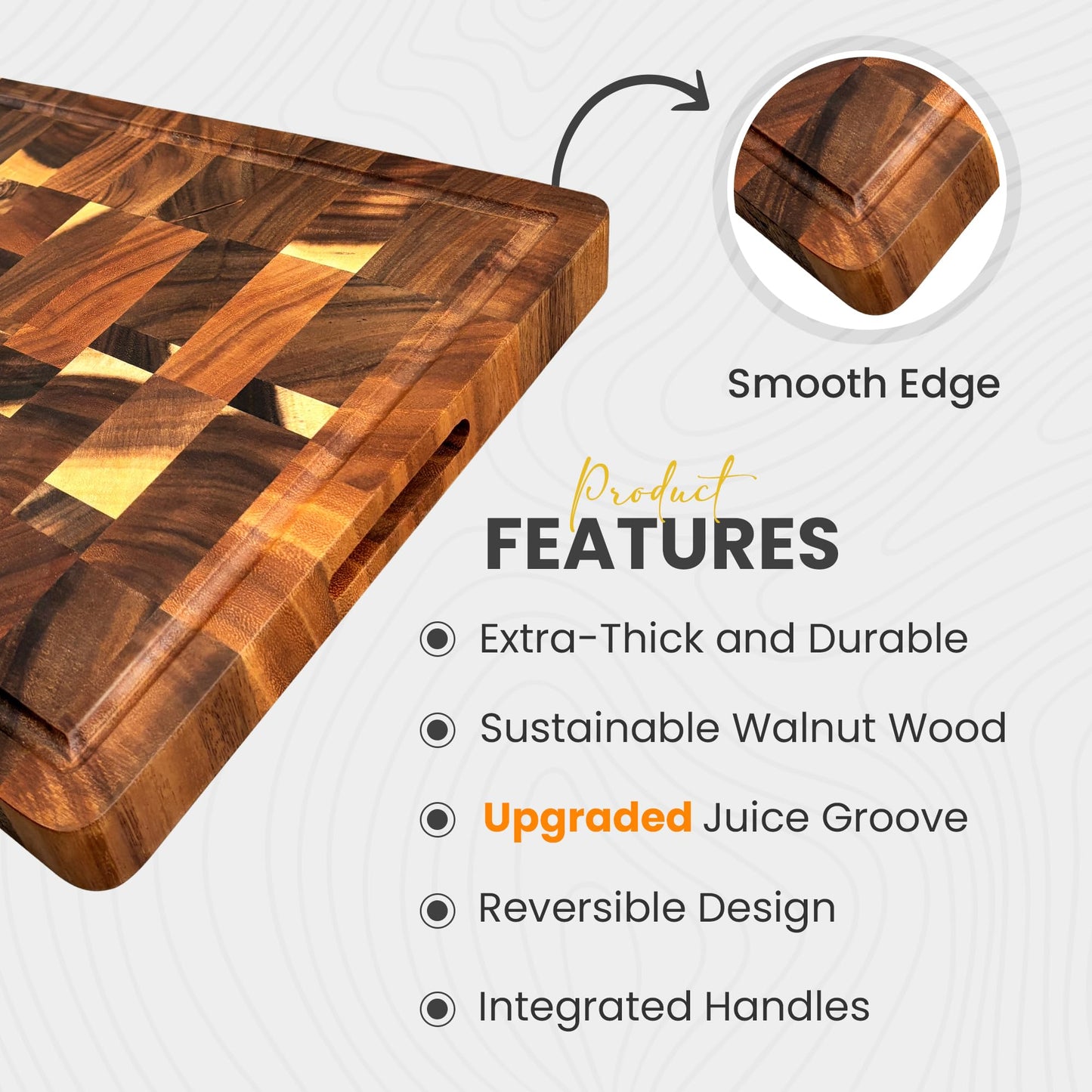 QUELLUXE (1.7" Extra Thick & Large) 20"x15" American Black Walnut Wood End Grain Cutting Board for Kitchen with Juice Groove, Heavy-Duty Butcher Block, Wooden Chopping Board, Charcuterie Boards