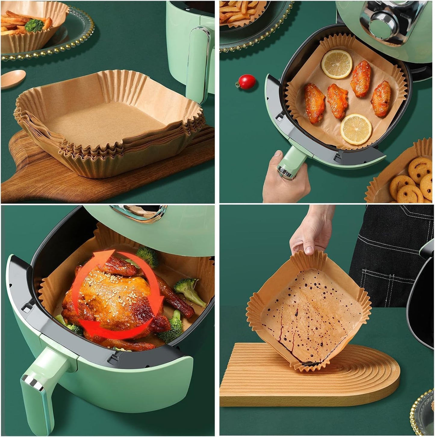 Air Fryer Liners Disposable,200Pcs Parchment Paper,LYHOLKEER 8IN Disposable Air Fryer Paper Liners for 5-8QT Air Fryer, Non-Stick, Square Liners Free of Bleach