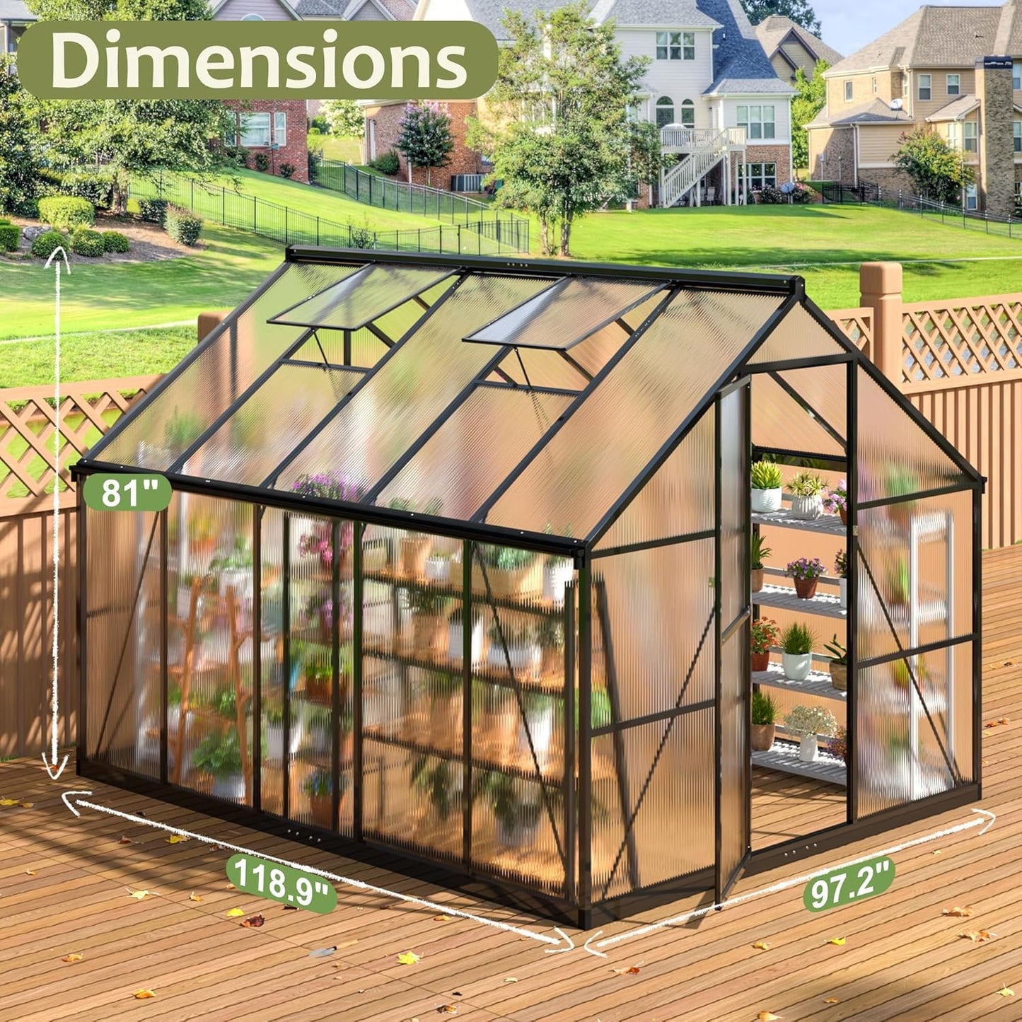Polar Aurora 8x10 FT Polycarbonate Greenhouse for Outdoors, Walk-in Aluminum Green House with Quick Setup Structure and Roof Vent for Outside Garden Backyard, Black